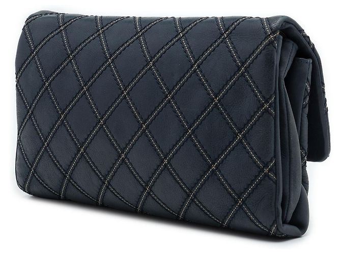 Chanel Blue Jumbo Quilted Iridescent Calfskin Triple Stitched Flap Blu navy - vista 2