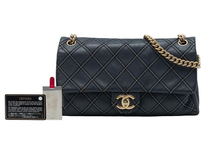 Chanel Blue Jumbo Quilted Iridescent Calfskin Triple Stitched Flap Blu navy - vista 7