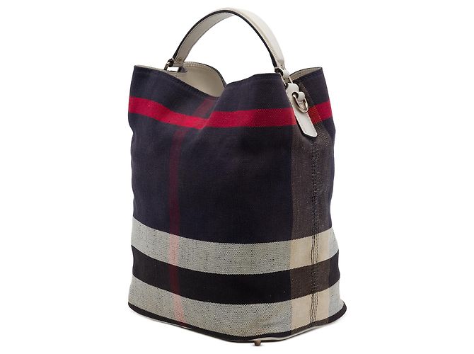 Burberry Ashby Bucket Bag aus Mega Check Canvas in Blau, Größe Medium - Ansicht 2