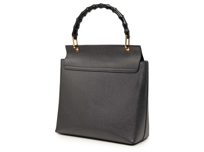 Bamboo Borsa Gucci a manico superiore con patta in pelle di vitello grigia e bambù Marrone Grigio antracite - vista 2