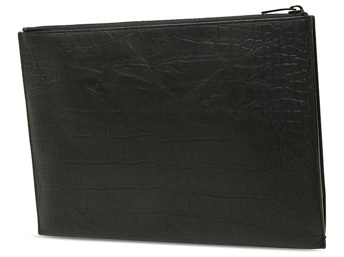 Autre Marque Custodia per iPad Saint Laurent in pelle goffrata effetto coccodrillo nera con monogramma Nero - vista 2