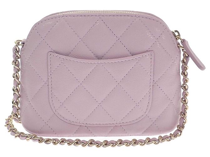 Clutch Chanel Classic in pelle caviar matelassé rosa con catena - vista 2