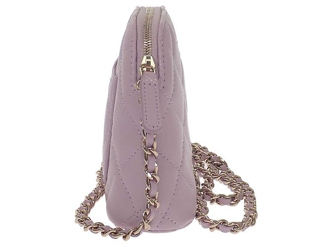 Clutch Chanel Classic in pelle caviar matelassé rosa con catena - vista 3