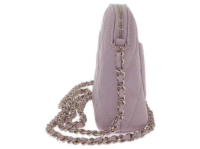 Clutch Chanel Classic in pelle caviar matelassé rosa con catena - vista 9