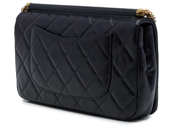 Chanel Black Paris Rome Quilted Lambskin Gold Bar Flap Nero - vista 2