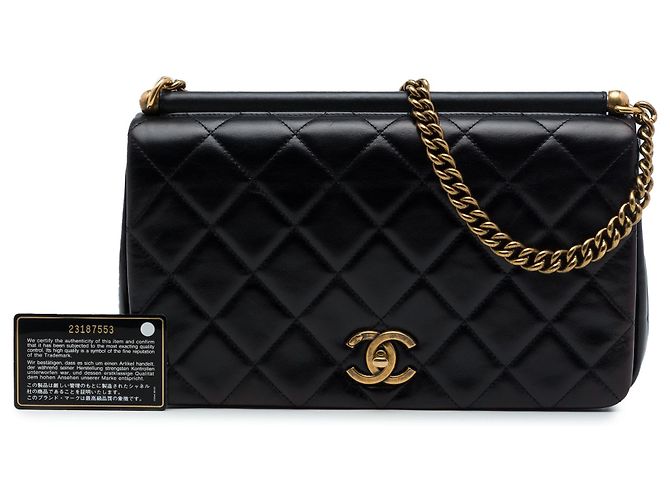 Chanel Black Paris Rome Quilted Lambskin Gold Bar Flap Nero - vista 7