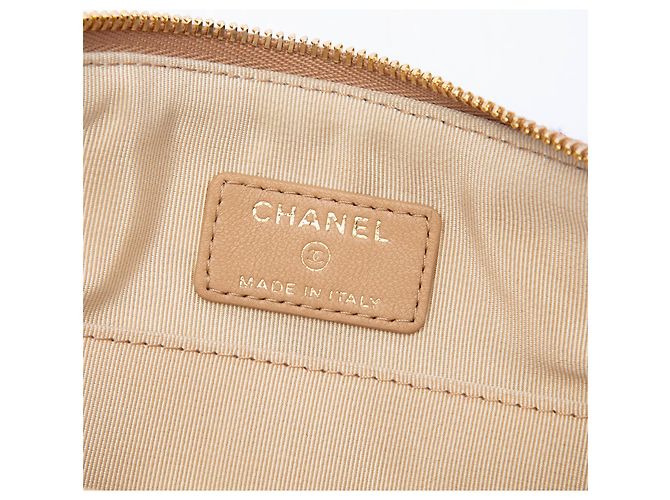 Doppio astuccio Chanel in tweed e pelle d'agnello matelassé marrone con catena Marrone chiaro - vista 5