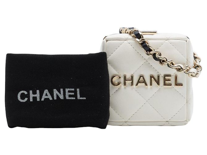 Chanel White Bicolor Quilted Lambskin Cube Clutch mit Kette Weiß Roh - Ansicht 7