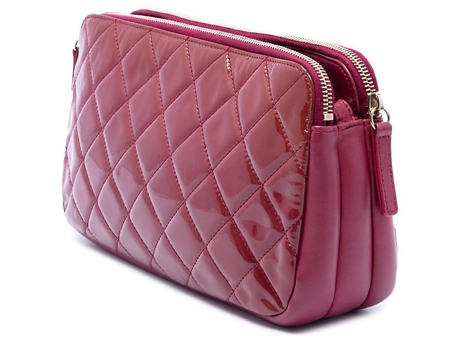 Chanel Red Quilted Patent CC Crown Double Zip Crossbody Rosso - vista 2