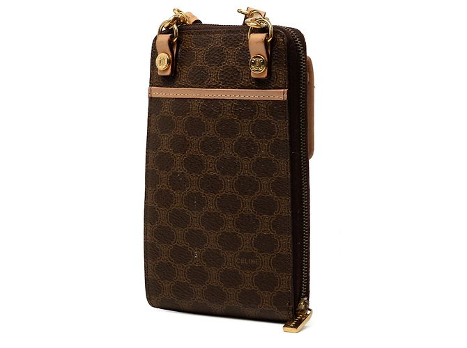 Céline Cartera Celine Brown Macadam de lona revestida con correa Castaño - vista 2