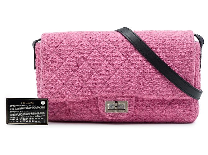 Chanel Pink Jumbo Quilted Tweed Reissue 2.55 Easy Messenger Flap Rosa - vista 7