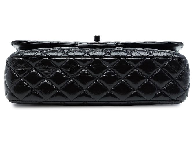 Chanel Black Medium Classic Shiny Crumpled Calfskin So Black Double Flap Nero - vista 3