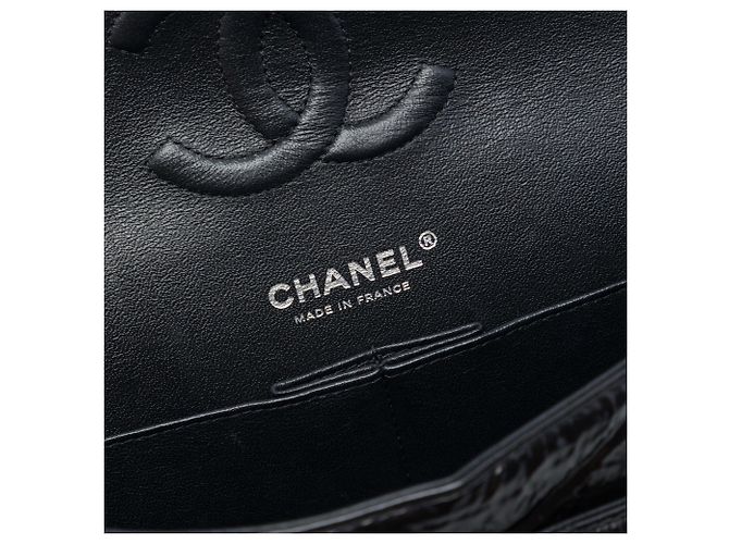 Chanel Black Medium Classic Shiny Crumpled Calfskin So Black Double Flap Nero - vista 5