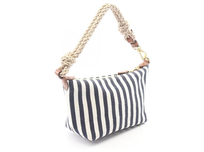 Borsa a mano Miu Miu 'Cannette' a righe Marrone Bianco Blu navy - vista 2