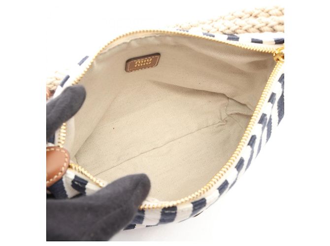 Borsa a mano Miu Miu 'Cannette' a righe Marrone Bianco Blu navy - vista 3