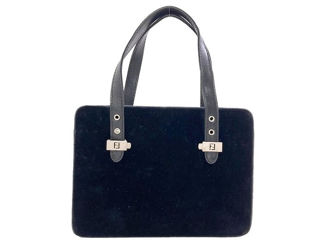 Fendi Logo Handbag in Suede Black - view 2