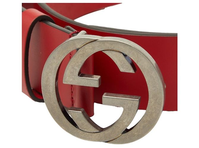 Cintura in pelle Gucci Interlocking G Rosso - vista 4