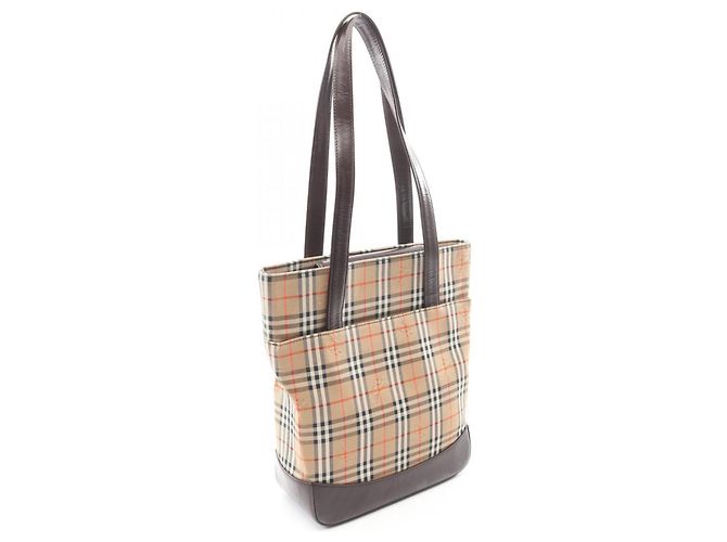 Borsa Tote Burberry Haymarket Check Marrone Multicolore Beige - vista 2