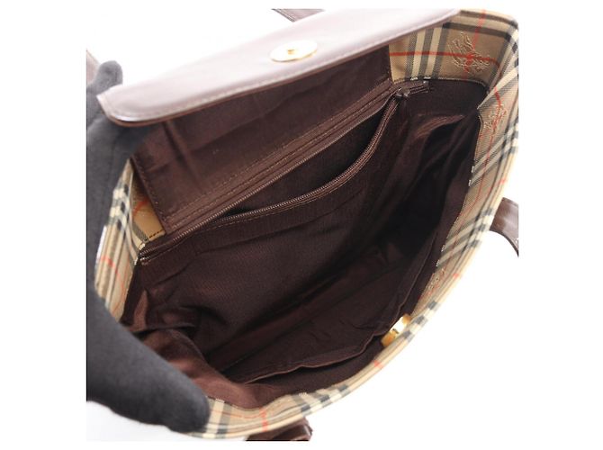 Borsa Tote Burberry Haymarket Check Marrone Multicolore Beige - vista 3