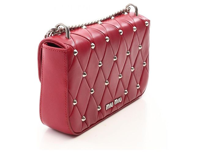 Borsa a tracolla matelassé con borchie Miu Miu Rosso - vista 2
