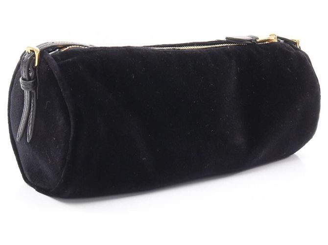 Borsa a tracolla a sacchetto Miu Miu in pelle nera e tessuto Nero - vista 2