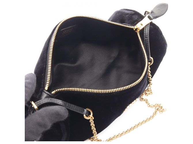 Borsa a tracolla a sacchetto Miu Miu in pelle nera e tessuto Nero - vista 3