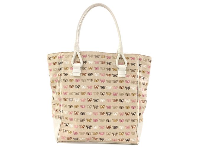 Borsa Tote in tela con stampa a farfalla Bottega Veneta Rosa Bianco Beige - vista 2