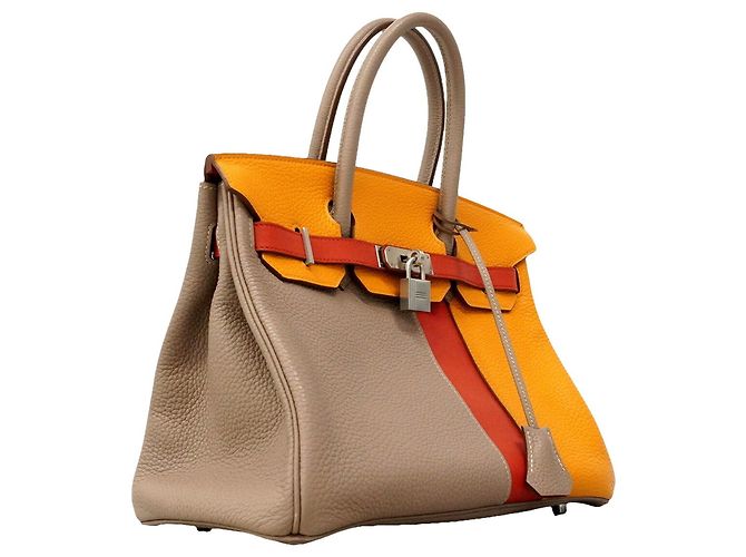 Hermès Bolso Hermes Birkin 30 Casaque Roja Gris Mostaza - vista 2