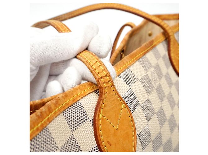 Borsa Tote Louis Vuitton Damier Azur Neverfull PM Bianco - vista 7