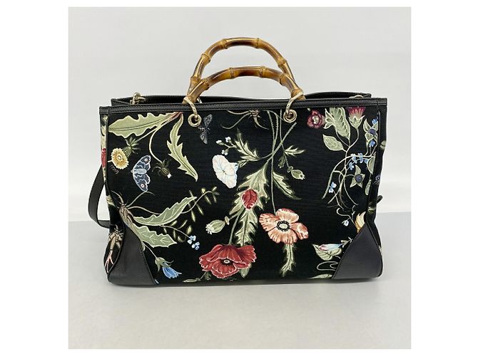 Borsa Tote Gucci GG Blooms Bamboo Nero Multicolore - vista 10