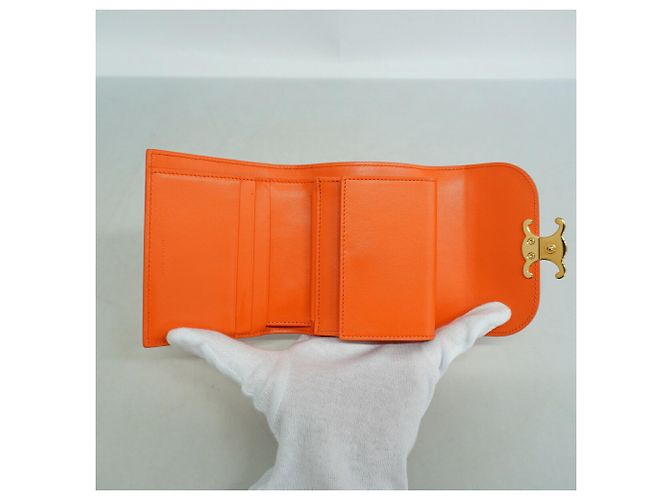 Céline Portefeuille tri-fold en cuir Celine Triomphe Orange - vue 3