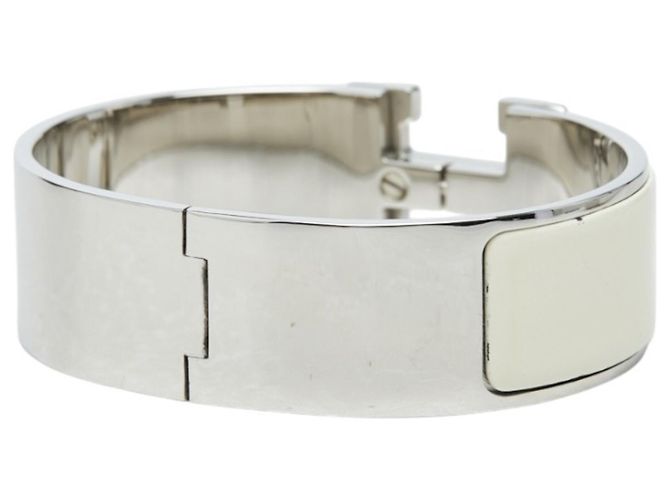 Hermès Brazalete Rígido Hermes Clic Clac GM Esmaltado Plata Blanco - vista 2
