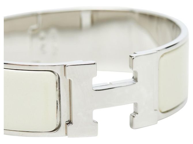 Hermès Brazalete Rígido Hermes Clic Clac GM Esmaltado Plata Blanco - vista 3