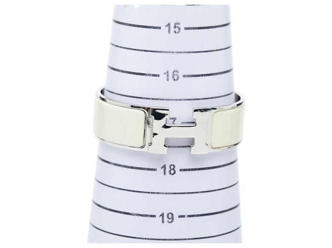 Hermès Brazalete Rígido Hermes Clic Clac GM Esmaltado Plata Blanco - vista 6