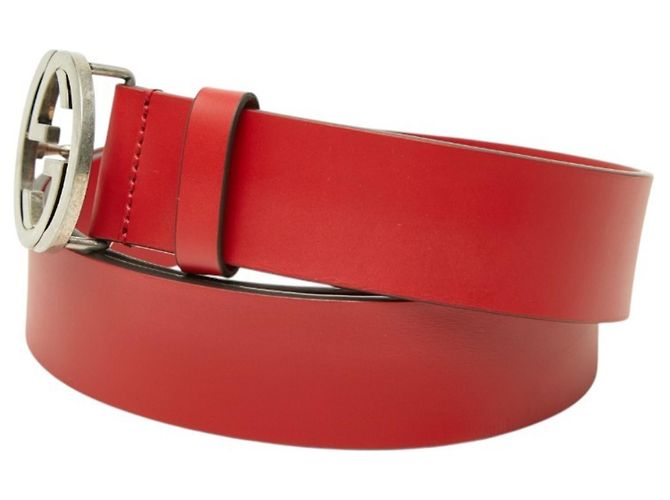 Cintura in pelle Gucci Interlocking G Rosso - vista 2