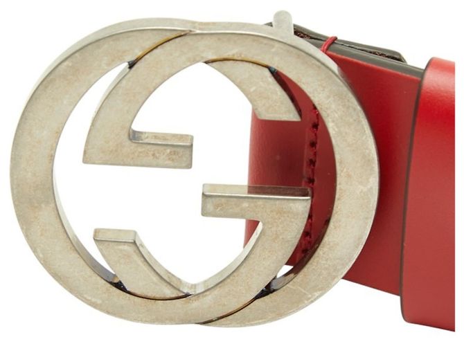 Cintura in pelle Gucci Interlocking G Rosso - vista 4