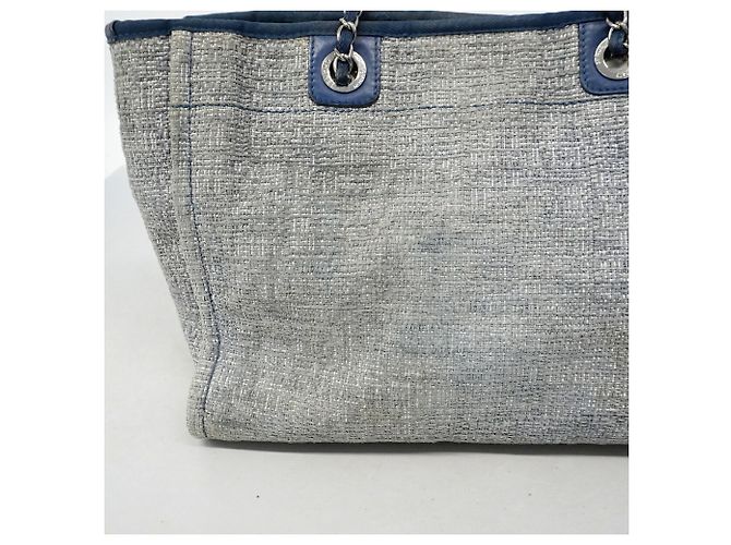 Chanel Deauville Tweed Chain Tote Bag Marineblau - Ansicht 10