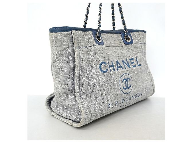 Chanel Deauville Tweed Chain Tote Bag Marineblau - Ansicht 2