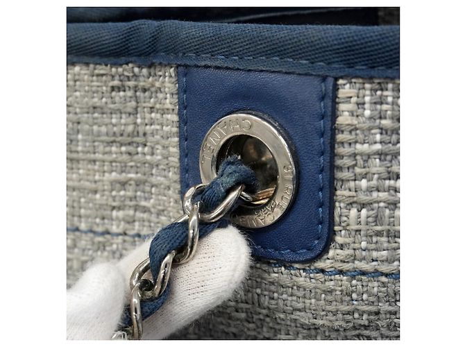 Chanel Deauville Tweed Chain Tote Bag Marineblau - Ansicht 8