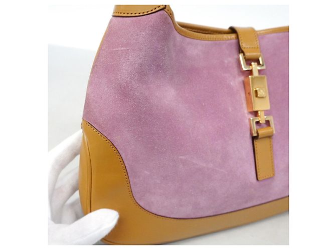 Borsa Gucci Jackie in scamosciato e pelle marrone e rosa - vista 10