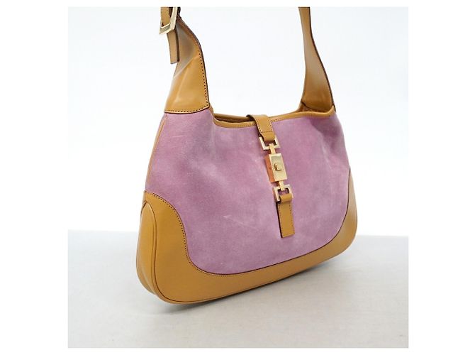 Borsa Gucci Jackie in scamosciato e pelle marrone e rosa - vista 2