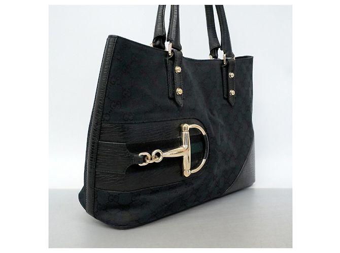 Borsa Tote Gucci GG Canvas Horsebit Nero - vista 2