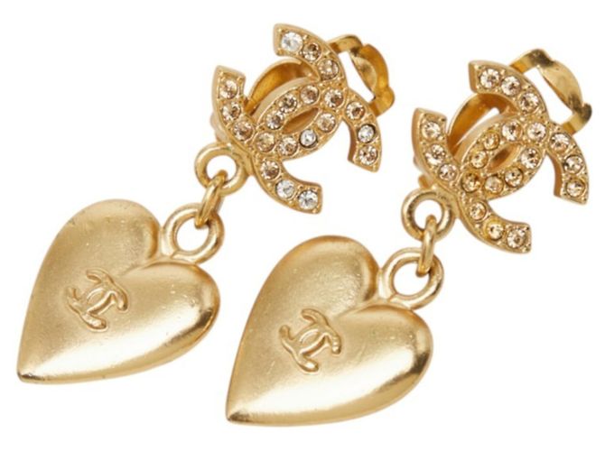 Chanel Coco Mark Herz-Motiv Ohrringe Golden - Ansicht 2
