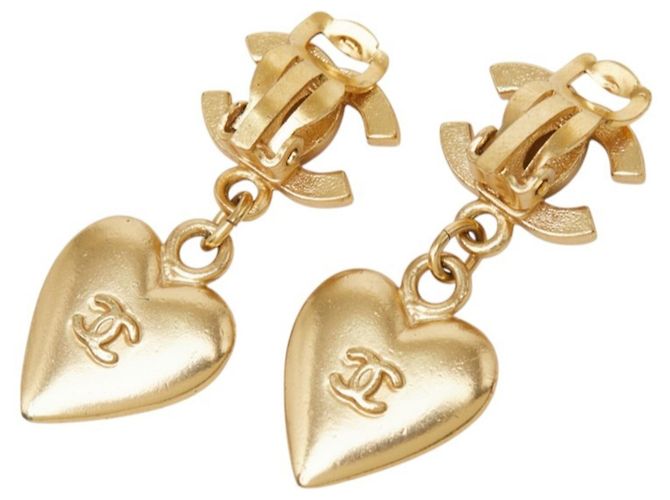 Chanel Coco Mark Herz-Motiv Ohrringe Golden - Ansicht 3