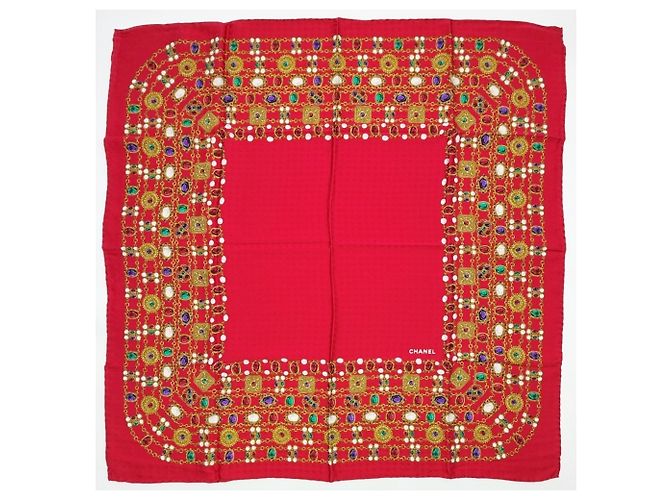 Foulard in seta Chanel in oro e rosso Multicolore D'oro - vista 2