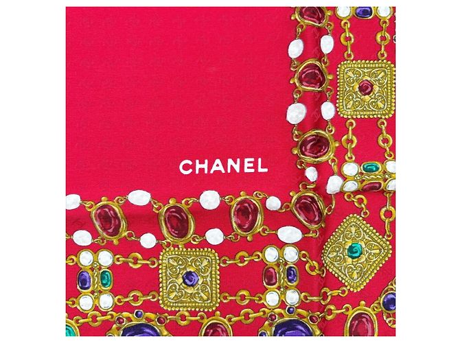 Foulard in seta Chanel in oro e rosso Multicolore D'oro - vista 3