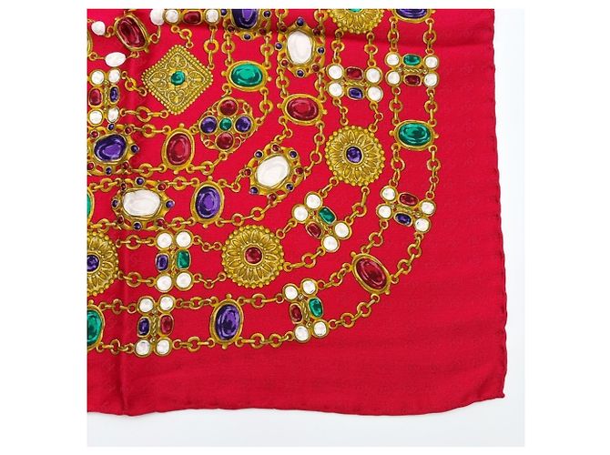 Foulard in seta Chanel in oro e rosso Multicolore D'oro - vista 4