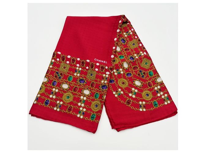 Foulard in seta Chanel in oro e rosso Multicolore D'oro - vista 9