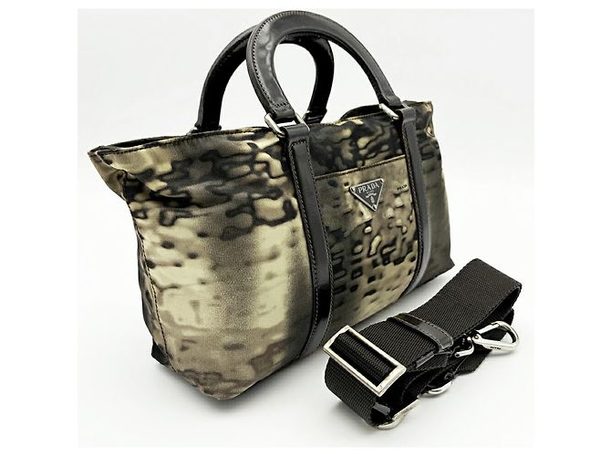 Sac à main Prada Tessuto 2-Way Marron Noir Beige Kaki - vue 3