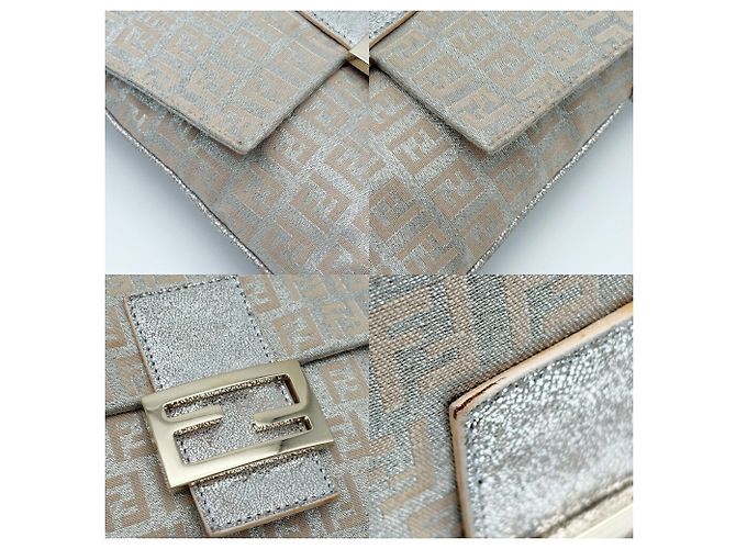 Fendi Zucchino Schultertasche Silber Beige - Ansicht 10